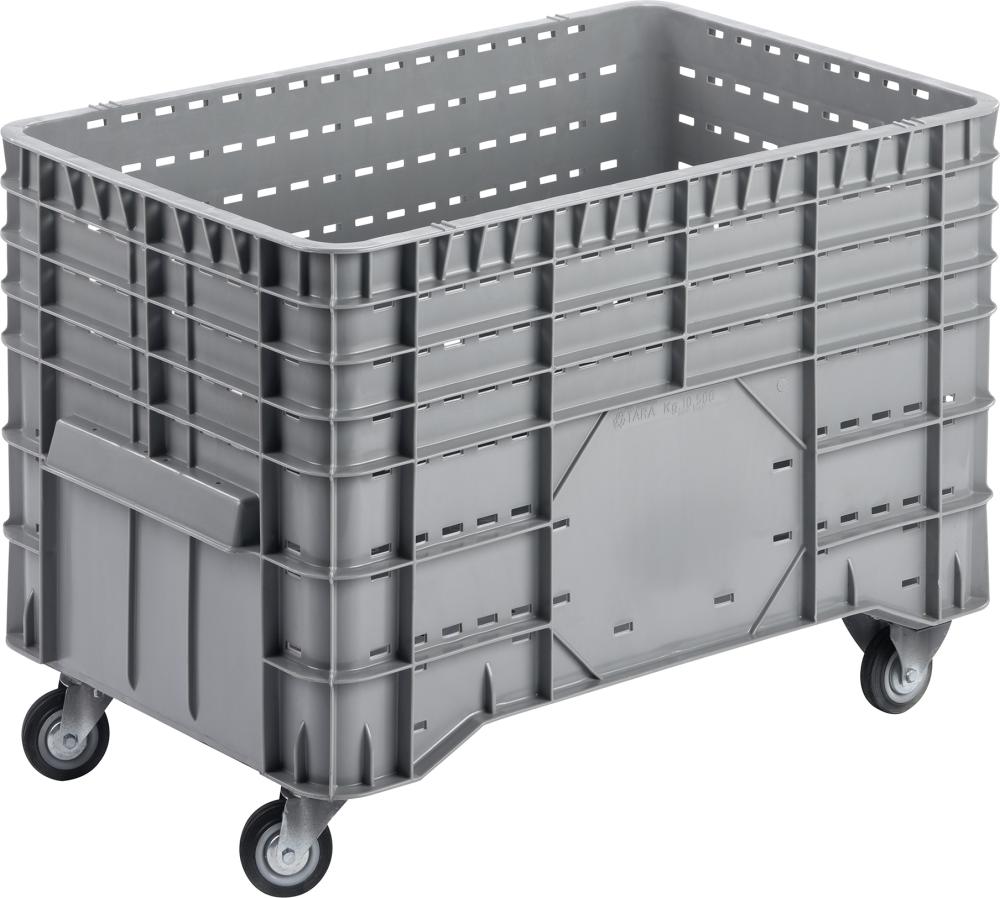 Großbehälter NEUTRAL, PE fahrbar B1020xT640xH700 mm grau Volumen 300 l Boden/Wände durchbrochen