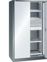 Einschwenktürenschrank LISTA, B1100xT641xH1950mm RAL 7035,Vollblechtür 4 Böden,3 Schubladen