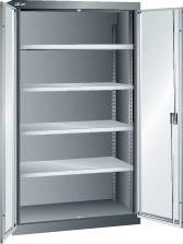 Flügeltürenschrank LISTA, B1100xT641xH1950mm RAL 5012,Vollblechtür 4 Böden