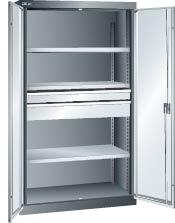Flügeltürenschrank LISTA, B1100xT641xH1950mm RAL 7035,Vollblechtür 3 Böden,2 Schubladen