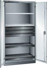 Flügeltürenschrank LISTA, B1000xT580xH1950mm RAL 7035,Vollblechtür 4 Böden,3Schubladen