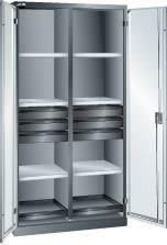 Flügeltürenschrank LISTA, B1000xT580xH1950mm RAL 7035,Vollblechtür 8 Böden,6Schubladen