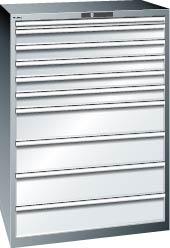 Schubladenschrank LISTA, 54x36E B1023xT725xH1450mm RAL 7035/5012 10 Schubladen 75/200kg