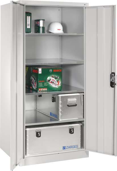 Flügeltürenschrank CP, B930xT500xH1950 mm RAL 7035, 4 Fachböden Tragkraft 70kg CP