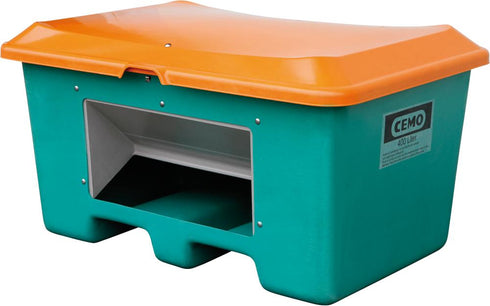 Streugutbehälter CEMO, 400 l B1210xT820xH670 mm mit Entnahmeöffnung grün/orange