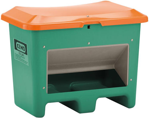Streugutbehälter CEMO, 200 l B890xT600xH640 mm mit Entnahmeöffnung grün/orange