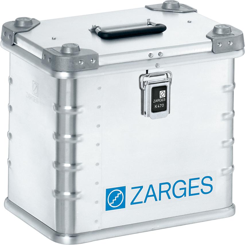 Alu-Kiste ZARGES, K470 27 l IM: ca. B350xT250xH310 mmGriff am Deckel