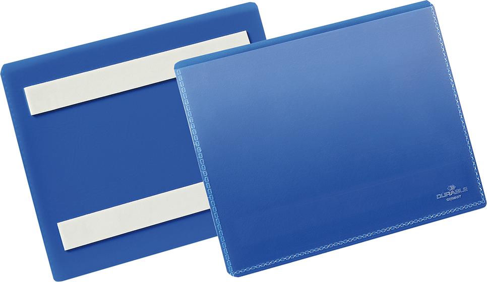 Etikettentasche DURABLE, B148xH105 mm A6 quer blau, selbstklebend VE 50 Stück