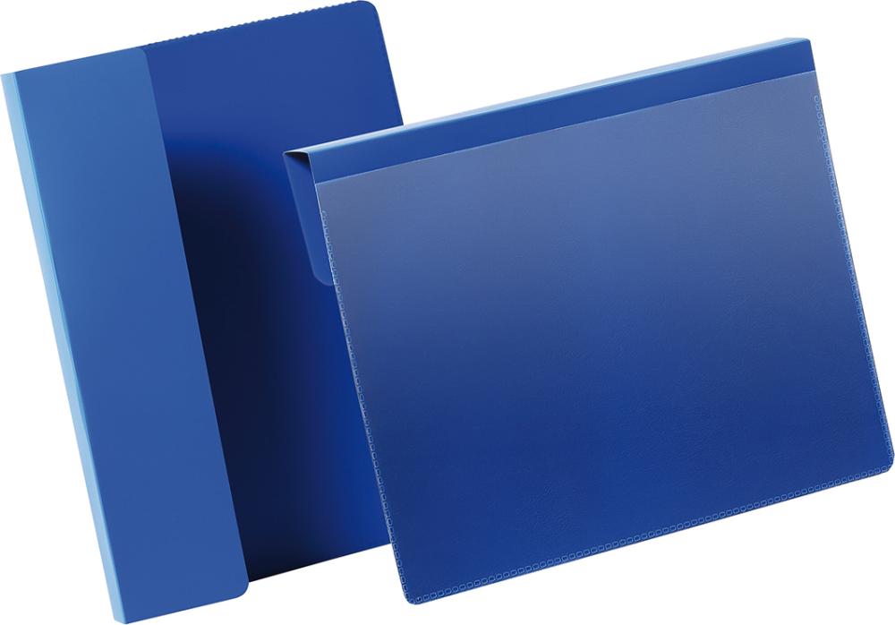 Kennzeichnungstasche DURABLE, B210xH148 mm A5 quer blau, mit Falz VE 50 Stück