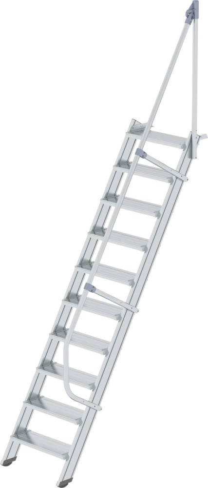 Alu-Treppe MUNK, 60 Grad 10 Stufen B 600 mm lichte Höhe 2420 mm Ausladung 1626 mm