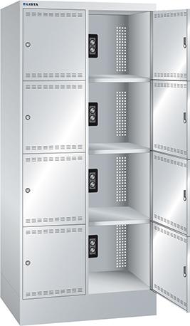 Akku-Fächerladeschrank LISTA, B810xT585xH1790mm RAL 7035,2x4 Fächer 2x230V je Fach
