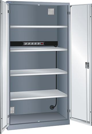 Ladeschrank LISTA, Flügeltüren Ral 6502/7035 BxTxH 1000x580x1950 1x5 fach Schuko
