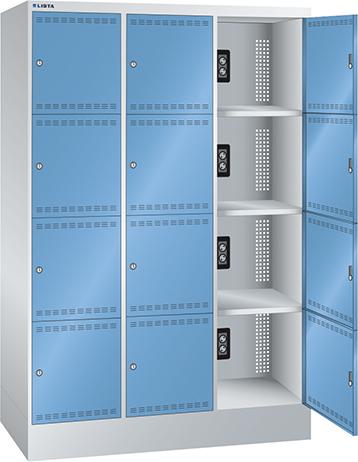 Ladeschrank LISTA, Fächer Ral 7035/5012 BxTxH 1205x585x1790mm 3x4 Fächer Schuko