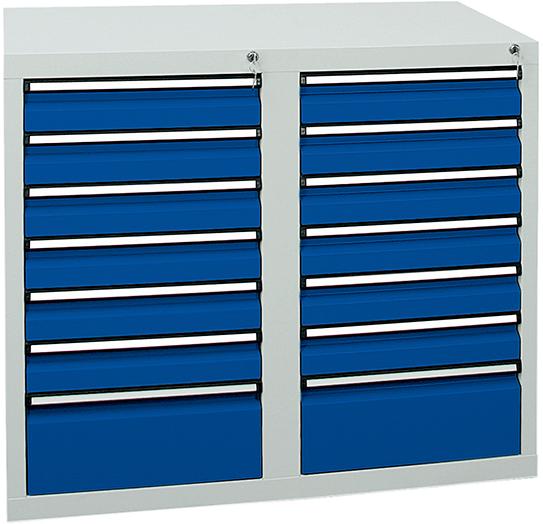 Schubladenschrank STUMPF, 14 SL 900x1000x500 mm grau/blau