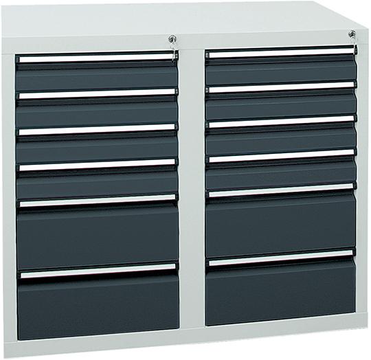 Schubladenschrank STUMPF, STS 410 RAL 7035/7016 8x100 4x200 mm