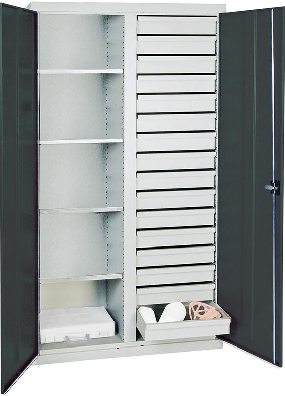 Werkzeugschrank STUMPF, S2000 RAL 7035/7016 Mitteltrennwand, 16 S 4 Fachböden