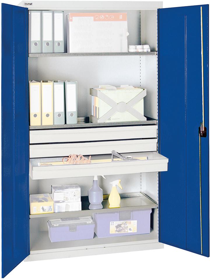 Werkzeugschrank STUMPF, S2000 RAL 7035/5010 3 Wannenböden 3 Schubladen