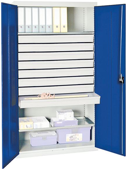 Werkzeugschrank STUMPF, S2000 RAL 7035/5010 2 Wannenböden 8 Schubladen