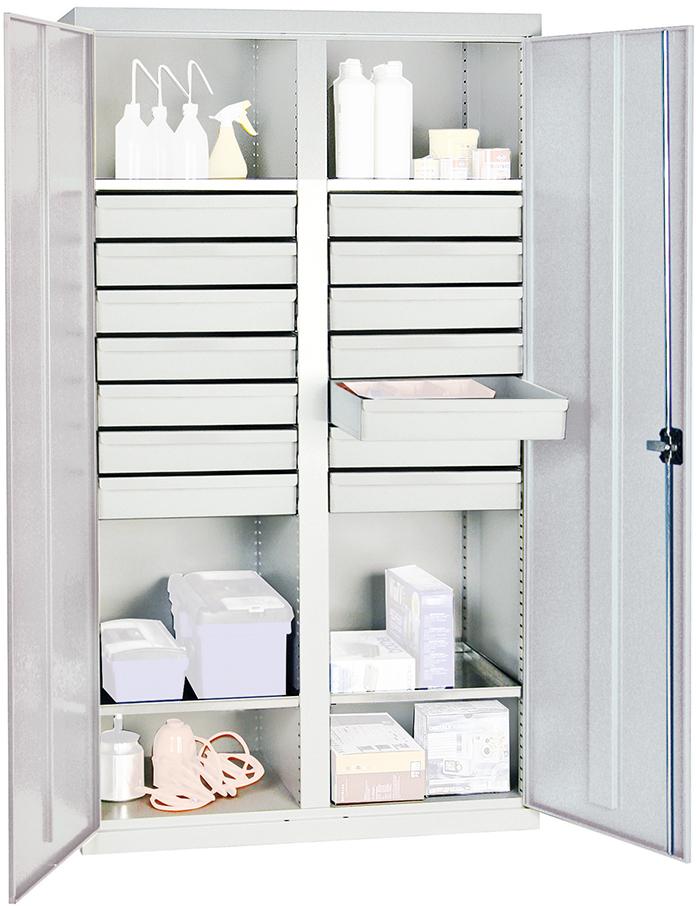 Werkzeugschrank STUMPF, S2000 RAL 7035/7035 4 Wannenböden 14 Schubladen 100mm