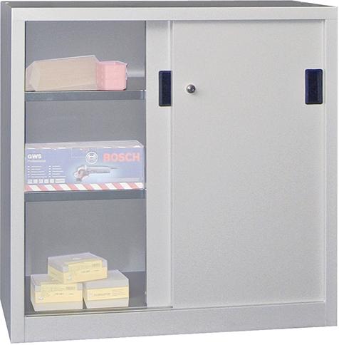Schiebetürenschrank PAVOY, B1000xT600xH1000 mm 2 Böden verzinkt RAL 7035