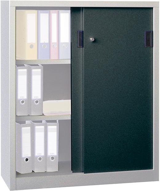 Schiebetürenschrank PAVOY, B1000xT600xH1200 mm 2 Böden verzinkt RAL 7035/7016