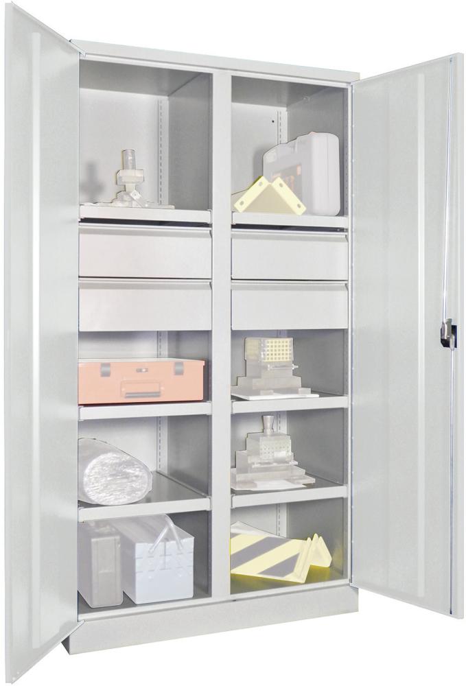 Schwerlastschrank PAVOY, m.TürenB1040xT630xH1950 mm 6 FB, SL 4 x FH 175 mm RAL 7035 Mittelwand