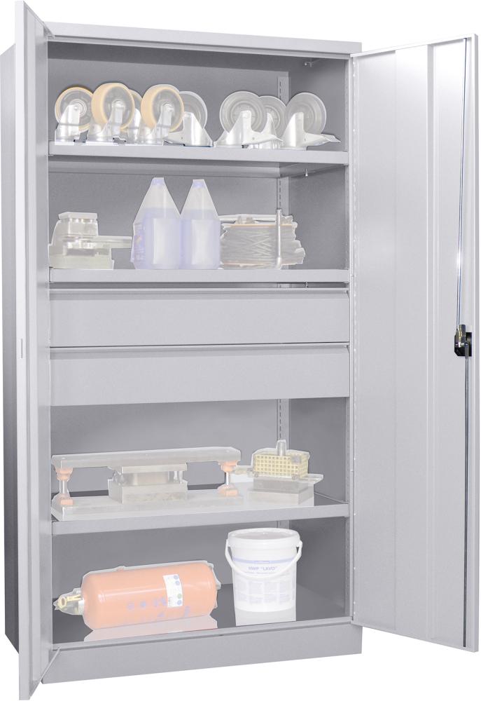 Schwerlastschrank PAVOY, m.TürenH1950xB1040xT630 mm 3 FB, SL 2 x FH 175 mm RAL 7035
