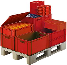 Transport-Stapelkasten LA-KA-PE, B300xT200xH145 mm rot, geschlossen ohne Griffloch LA-KA-PE