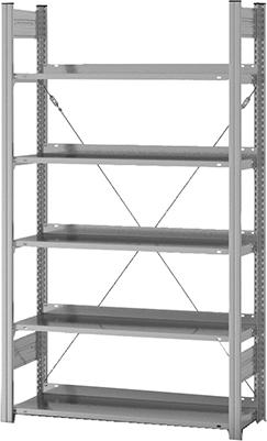 Grundregal NEUTRAL, zerlegt HZG 17310 EX, 5 Böden 1750x300x1000mm verzinkt