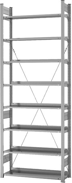 Grundregal NEUTRAL, zerlegt HZG 27310 EX, 8 Böden 2700x300x1000mm verzinkt