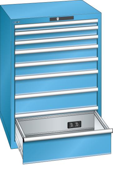 Schubladenschrank LISTA, 36x36E 717x725x1000 8 Schub., 75kg Typ D2x230V KEYLock Lichtblau RAL5012