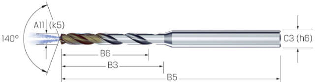 Kleinstbohrer MIKRON, VHM, CrazyDrill Cool SST-Inox, 6 × A11, eXedur SNP, mit Innenkühlung