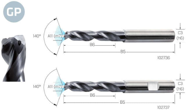 Hochleistungsbohrer PREMUS GP, VHM TiAlN Schaftform HB 3 × A11 mit Innenkühlung