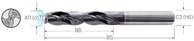 Hochleistungsbohrer PREMUS, VHM Schaftform HA 5 × A11 mit Innenkühlung TiAlN+
