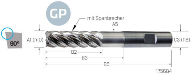 Schaftfräser VHM PREMUS GP, GP, 3 × A1, beschichtet, HB