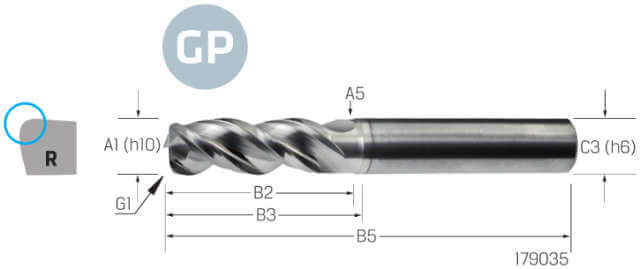 Torusfräser VHM PREMUS GP, GP, lang, Eckenradius, beschichtet, HA