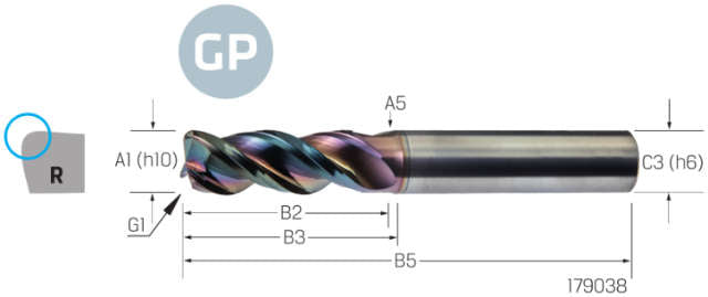 Torusfräser VHM PREMUS GP, GP, lang, Eckenradius, DLC, HA