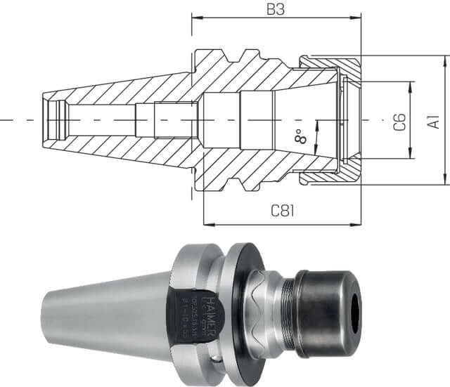 Spannzangenfutter High Precision mit Plananlage HAIMER, HP ultrakurz