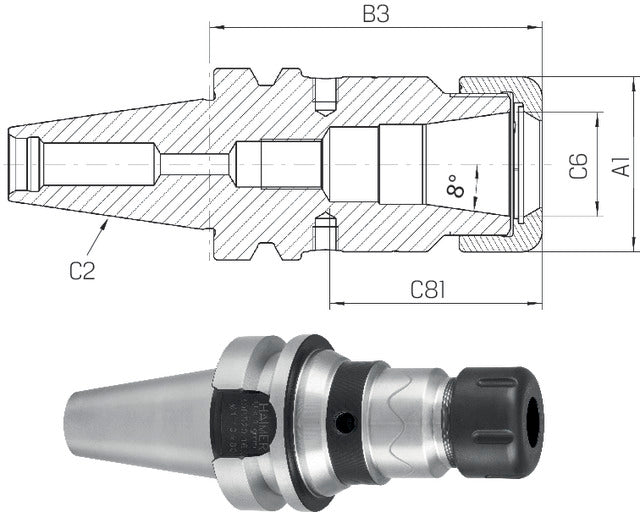 Spannzangenfutter mit Plananlage HAIMER, Power, kurz