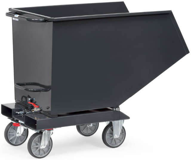 Spänewagen FETRA,  450l B730xT1374xH1072 mm RAL 7016 Tragkraft 750kg mit Ablasshahn