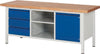 Ergonomische Werkbank PRETEC, Tiefe 700 mm, Gestell RAL 7035 lichtgrau / Einbauten RAL 5010 enzianblau