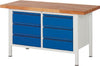 Ergonomische Werkbank PRETEC, Tiefe 700 mm, Gestell RAL 7035 lichtgrau / Einbauten RAL 5010 enzianblau