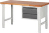 Ergonomische Werkbank PRETEC, Tiefe 700 mm, Gestell RAL 7035 lichtgrau / Einbauten RAL 5010 enzianblau