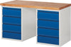 Ergonomic workbench depth 700 mm, frame RAL 7035 light grey / fittings RAL 5010 gentian blue