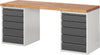 Ergonomische Werkbank PRETEC, Tiefe 700 mm, Gestell RAL 7035 lichtgrau / Einbauten RAL 5010 enzianblau