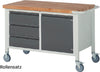 Mobile Werkbank PRETEC, Tiefe 700 mm, Gestell RAL 7035 lichtgrau / Einbauten RAL 5010 enzianblau