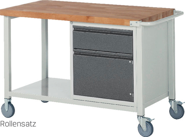 Mobile Werkbank PRETEC, Tiefe 700 mm, Gestell RAL 7035 lichtgrau / Einbauten RAL 7016 anthrazitgrau
