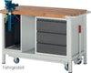 Mobile Werkbank PRETEC, Tiefe 700 mm, Gestell RAL 7035 lichtgrau / Einbauten RAL 5010 enzianblau