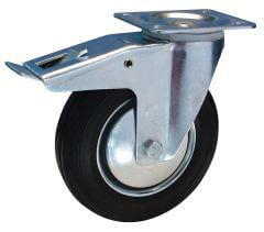 Lenkrolle BS ROLLEN,  125mm L420.B55 Platte,Gummi schw.RL,FestL420.B55.126 BS ROLLEN