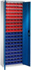 Lager-Regalschrank C+P,  B700xT300xH1980 mm RAL 7035/5012 mit Türen 18 Fachböden, 114 Kästen